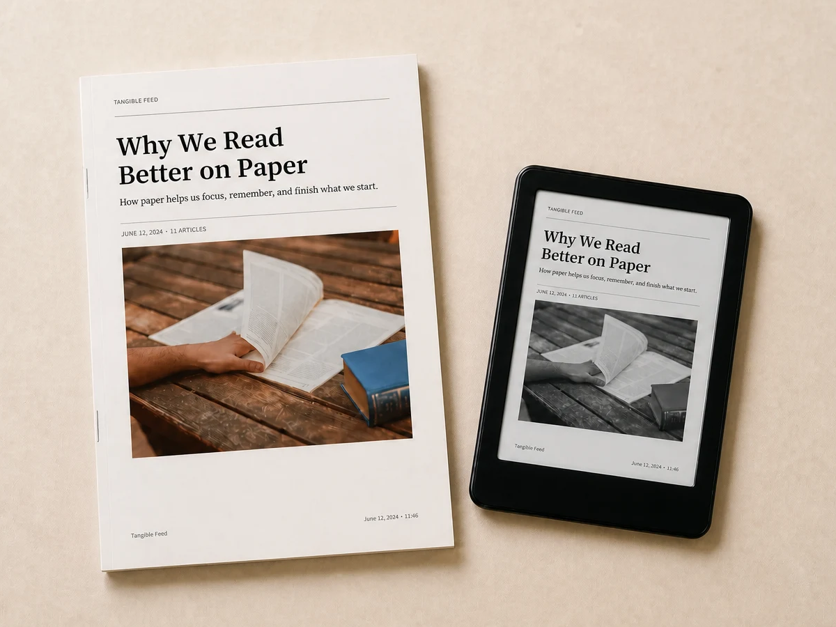 Why We Read Better on Paper as a printed Tangible Feed issue and on an e-reader